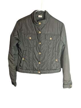 Vintage Nike Women's Black Snap-Front Quilted Puffer Trucker Jacket